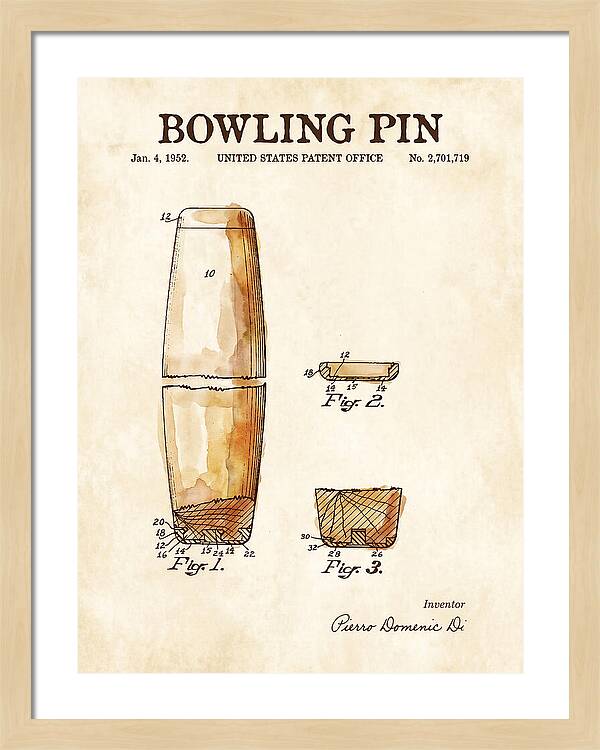 Bowling Pin Watercolor Patent Us2701719a