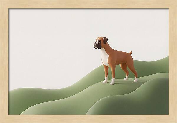Boxer Dog On Green Hills