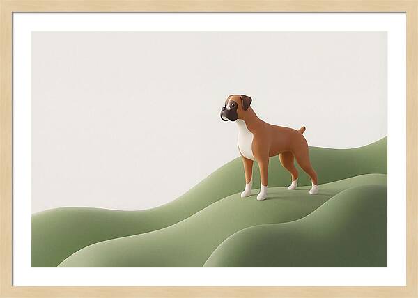Boxer Dog On Green Hills