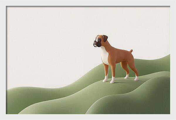 Boxer Dog On Green Hills