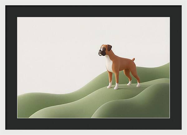 Boxer Dog On Green Hills