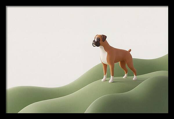 Boxer Dog On Green Hills