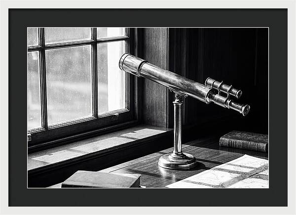 Brass Telescope On Mahogany Desk