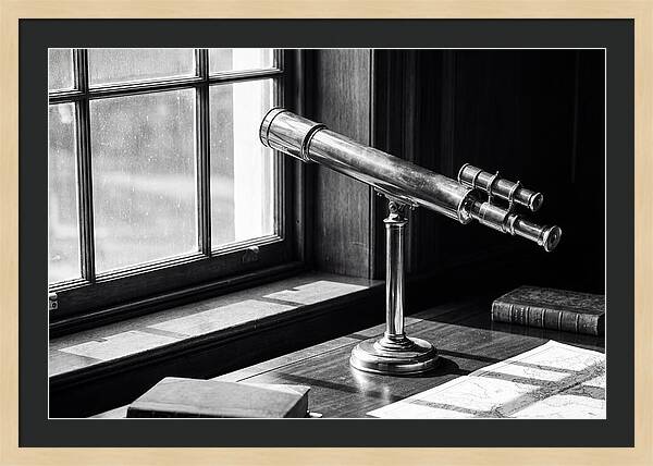 Brass Telescope On Mahogany Desk