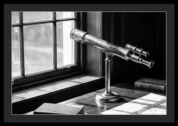 Brass Telescope On Mahogany Desk