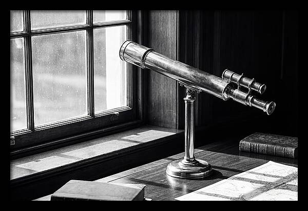 Brass Telescope On Mahogany Desk