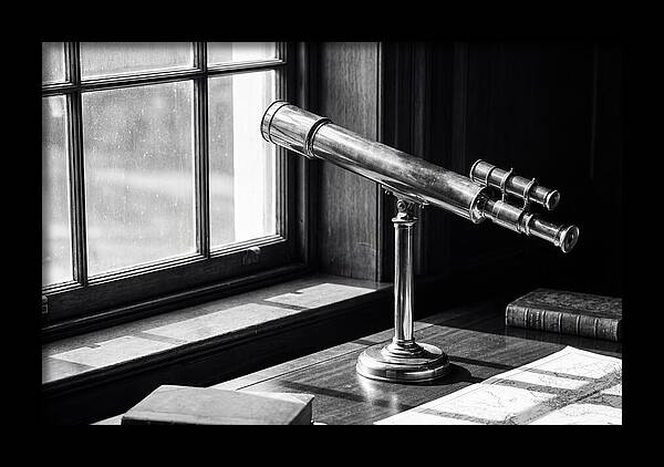 Brass Telescope On Mahogany Desk