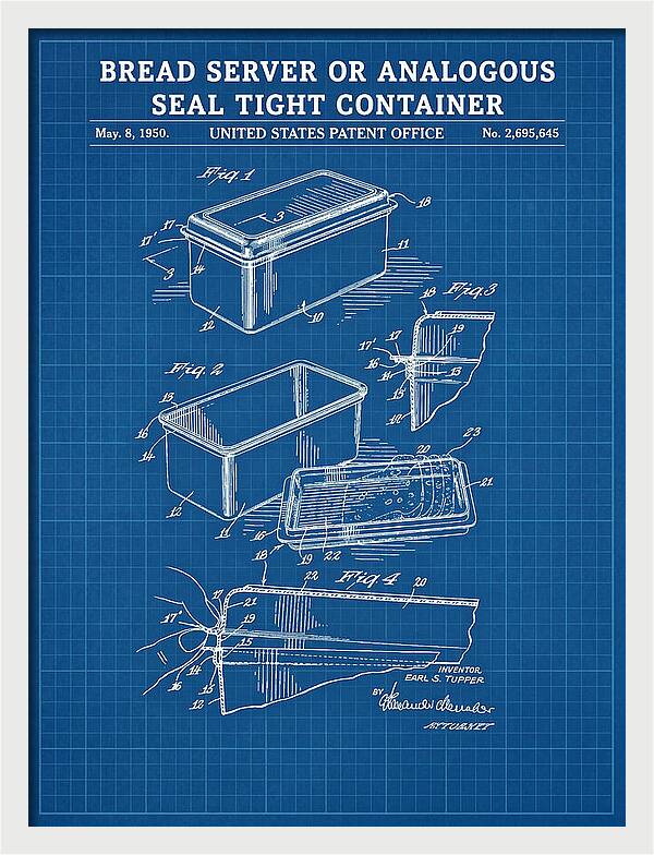 Bread Server Tupperware Container Blueprint Patent Us2695645a