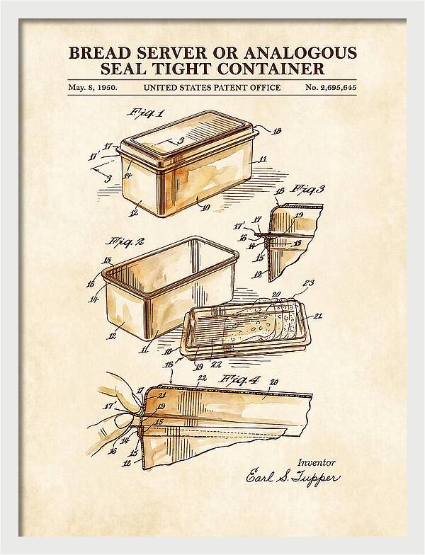 Bread Server Tupperware Container Watercolor Patent Us2695645a