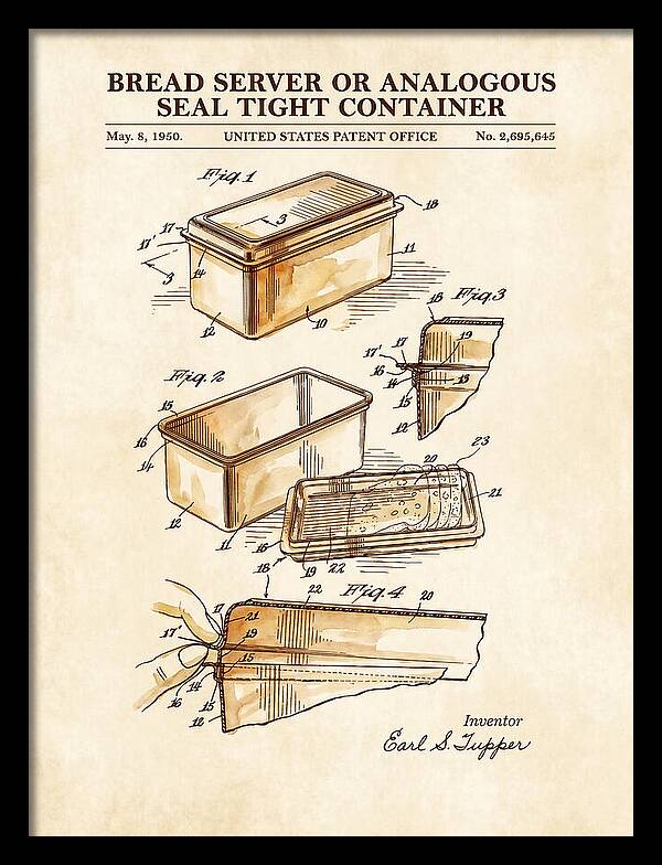 Bread Server Tupperware Container Watercolor Patent Us2695645a
