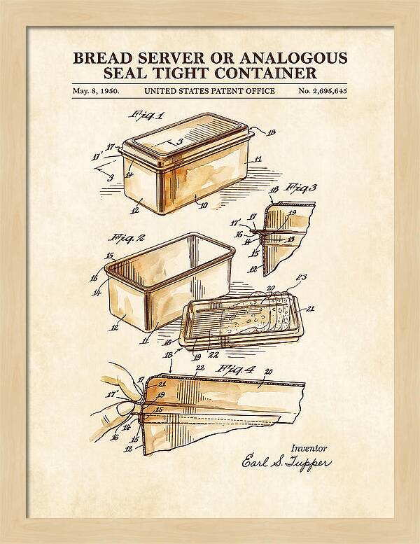 Bread Server Tupperware Container Watercolor Patent Us2695645a