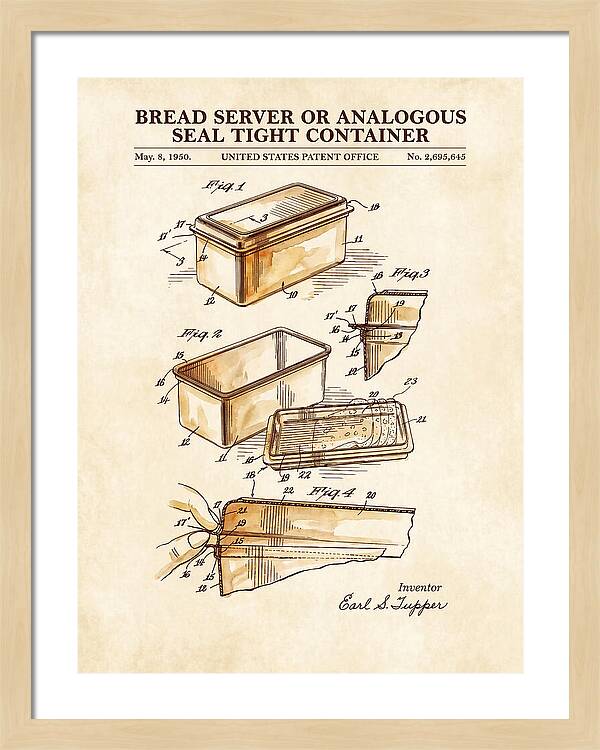 Bread Server Tupperware Container Watercolor Patent Us2695645a
