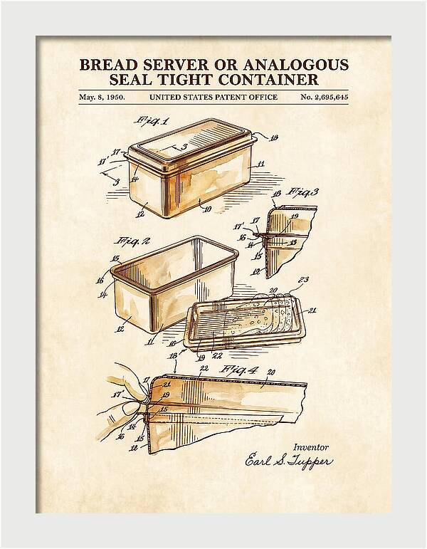 Bread Server Tupperware Container Watercolor Patent Us2695645a