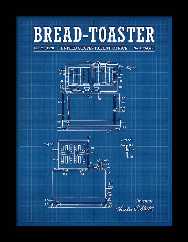 Bread Toaster Toastmaster Blueprint Patent Us1394450a