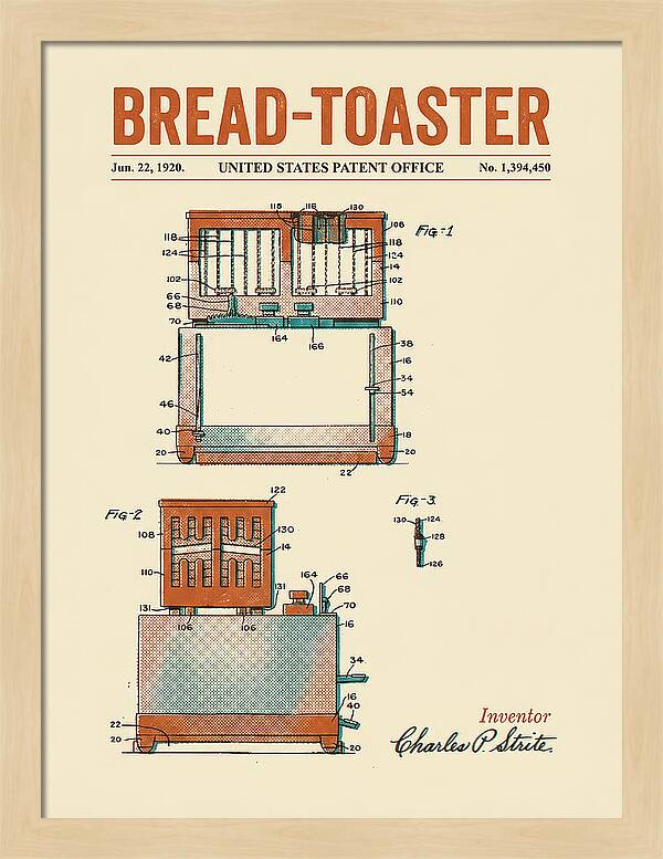 Bread Toaster Toastmaster Retro Patent Us1394450a