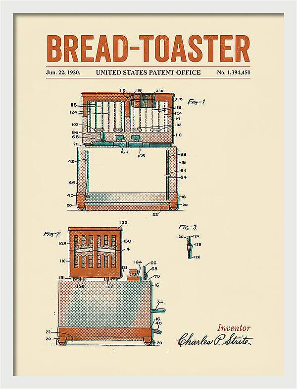 Bread Toaster Toastmaster Retro Patent Us1394450a