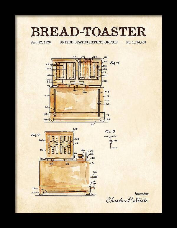 Bread Toaster Toastmaster Watercolor Patent Us1394450a