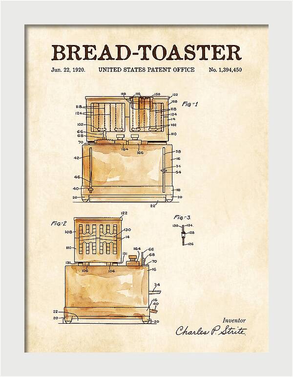 Bread Toaster Toastmaster Watercolor Patent Us1394450a