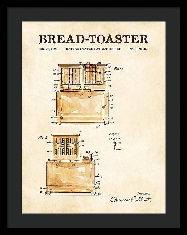 Bread Toaster Toastmaster Watercolor Patent Us1394450a