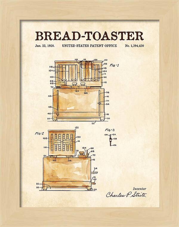 Bread Toaster Toastmaster Watercolor Patent Us1394450a