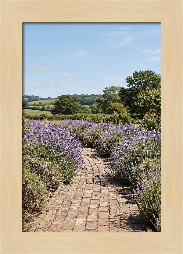 Brick Garden Path Lined With Lavender