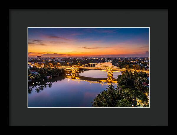 Bridge Over City River At Dusk