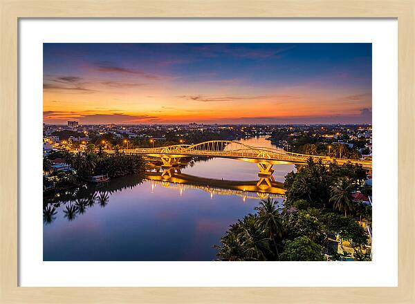 Bridge Over City River At Dusk