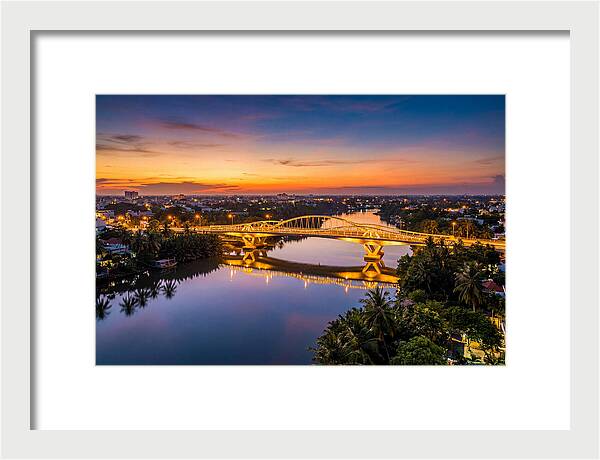 Bridge Over City River At Dusk