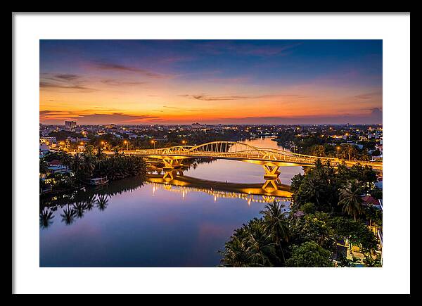 Bridge Over City River At Dusk
