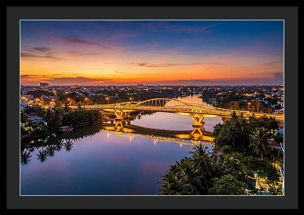 Bridge Over City River At Dusk