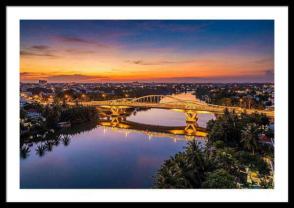 Bridge Over City River At Dusk