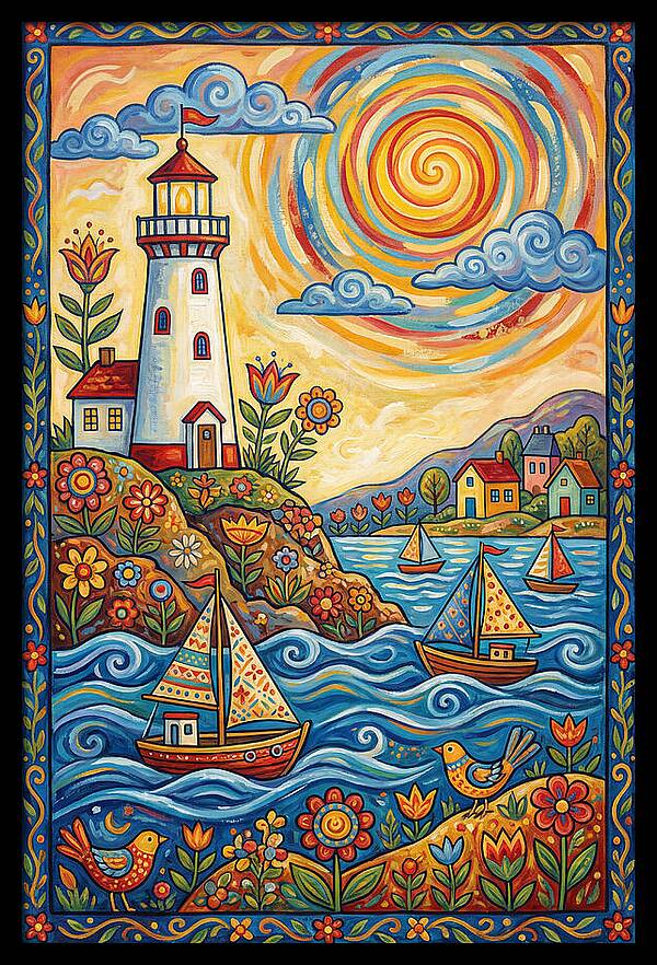 Bright Lighthouse By The Sea