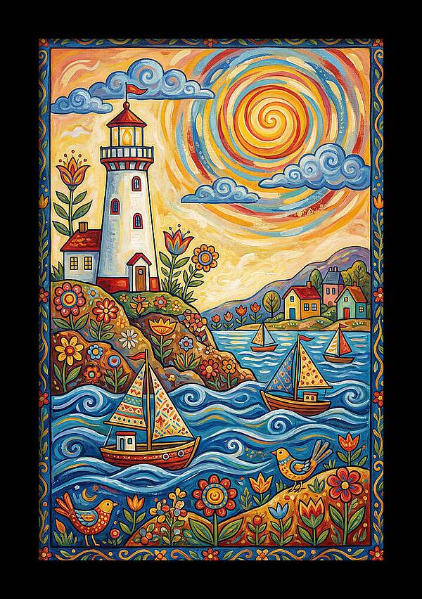 Bright Lighthouse By The Sea