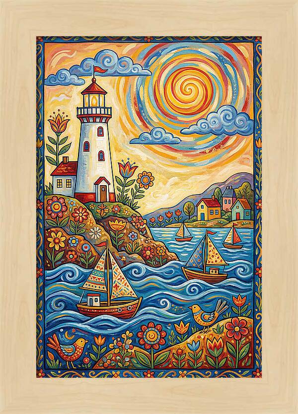Bright Lighthouse By The Sea