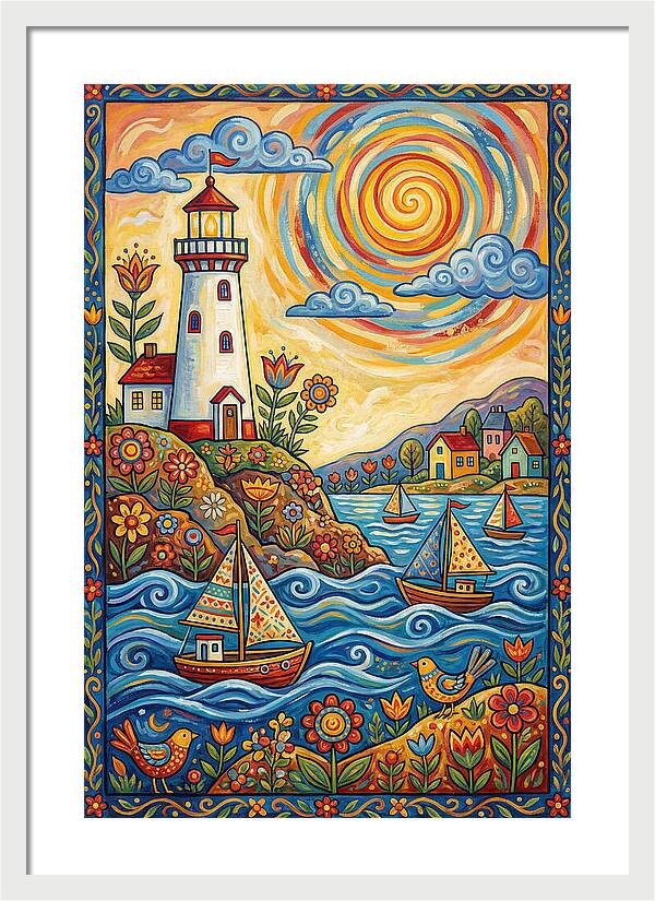 Bright Lighthouse By The Sea