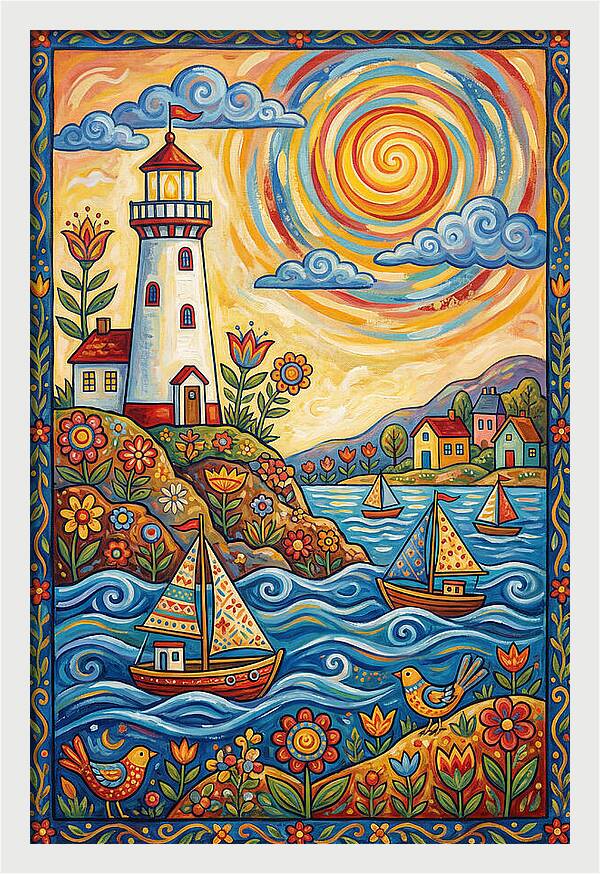 Bright Lighthouse By The Sea