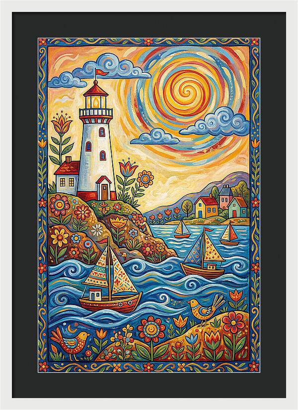Bright Lighthouse By The Sea