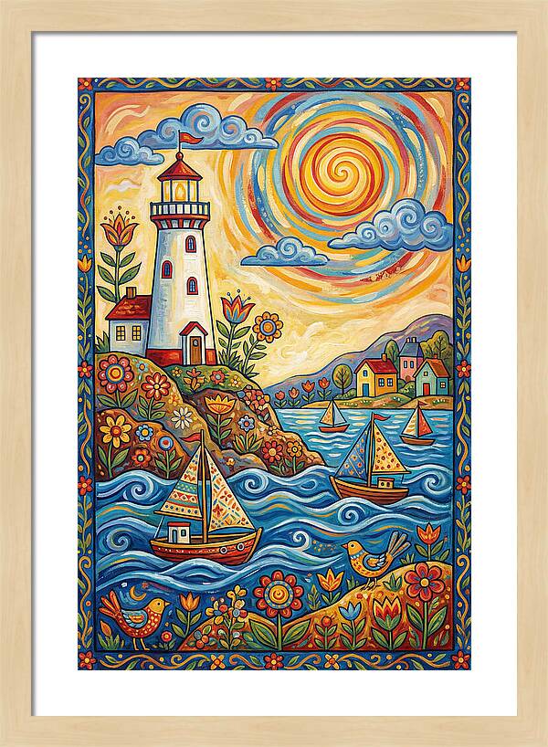 Bright Lighthouse By The Sea