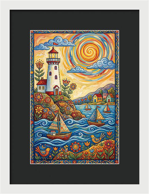 Bright Lighthouse By The Sea