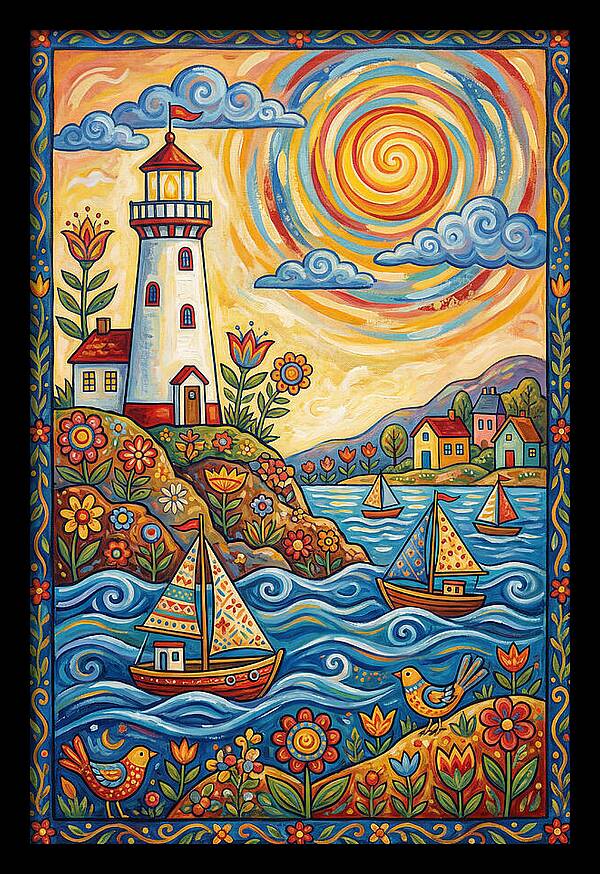 Bright Lighthouse By The Sea