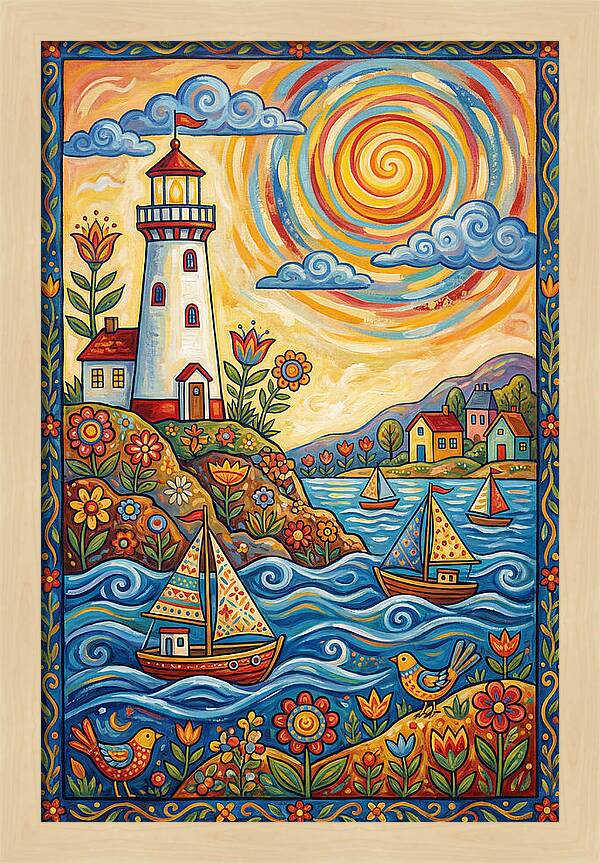 Bright Lighthouse By The Sea