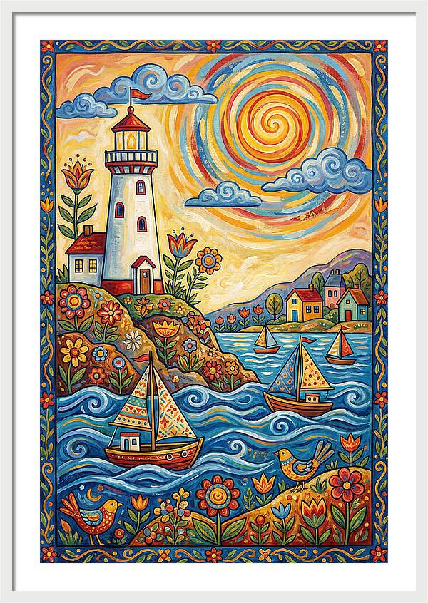 Bright Lighthouse By The Sea
