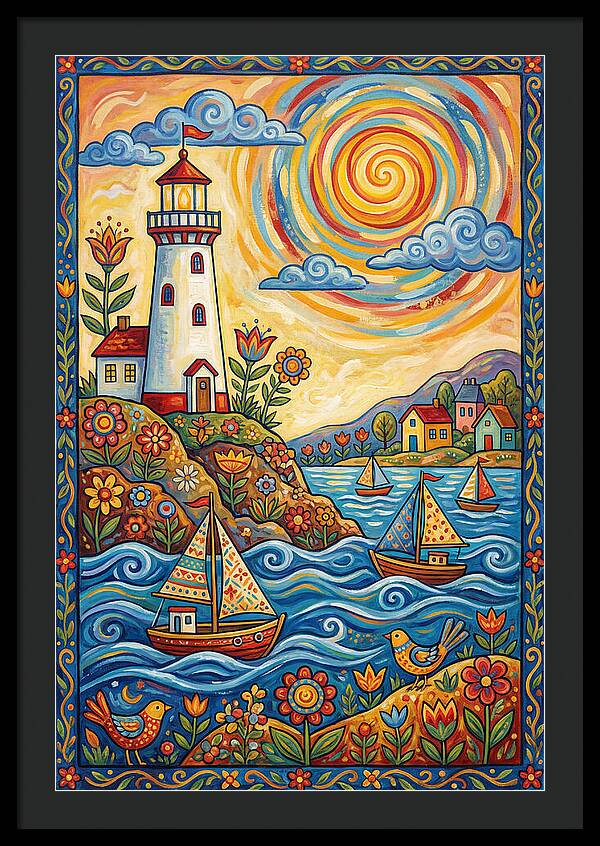 Bright Lighthouse By The Sea