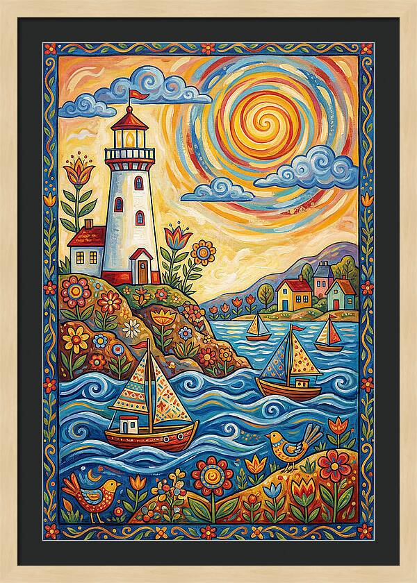 Bright Lighthouse By The Sea