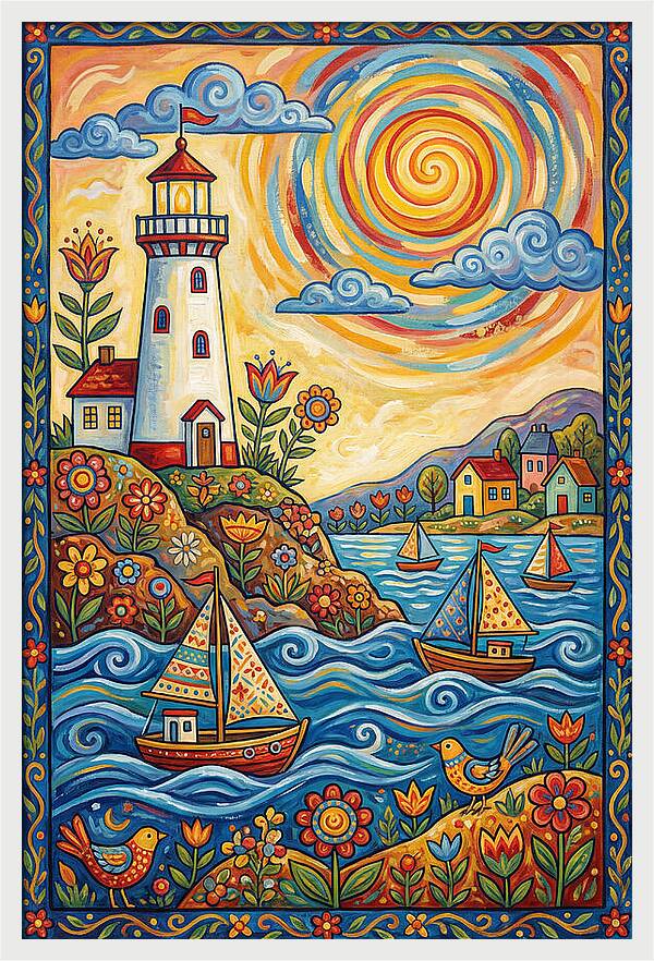 Bright Lighthouse By The Sea