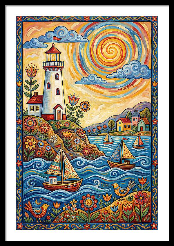 Bright Lighthouse By The Sea