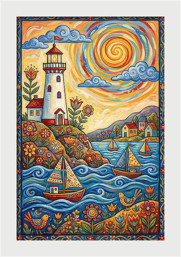 Bright Lighthouse By The Sea