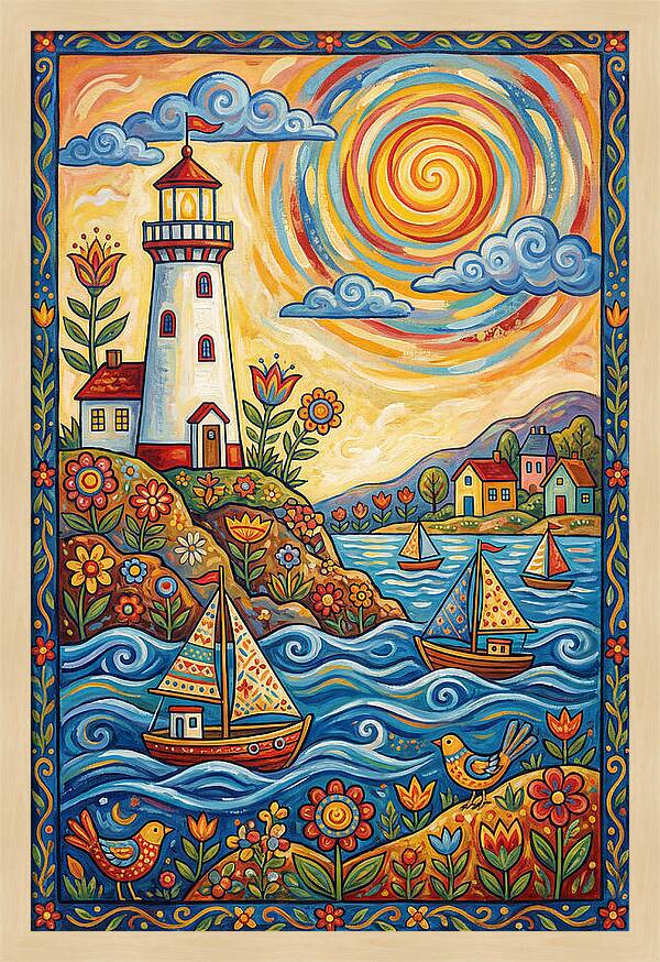 Bright Lighthouse By The Sea