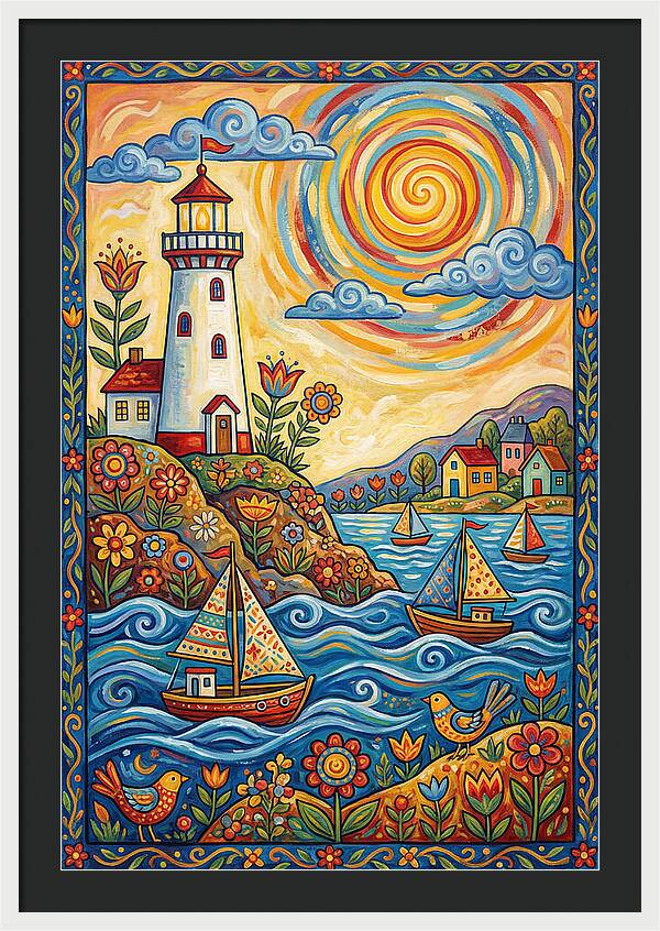 Bright Lighthouse By The Sea