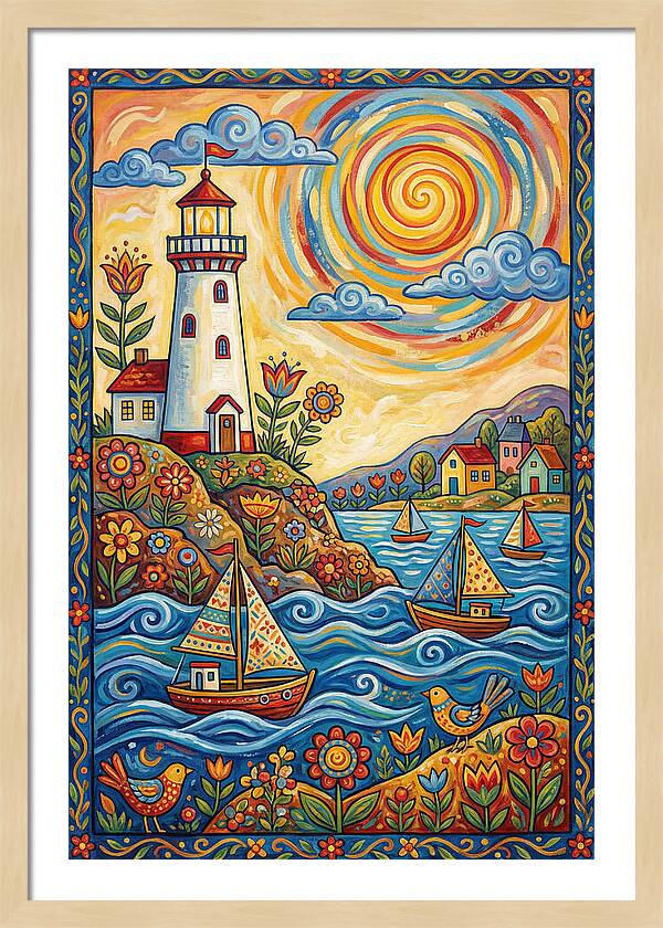 Bright Lighthouse By The Sea